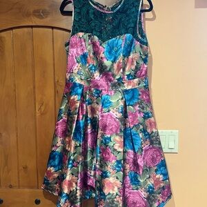 Tatyana Green and Pink Floral Formal Dress